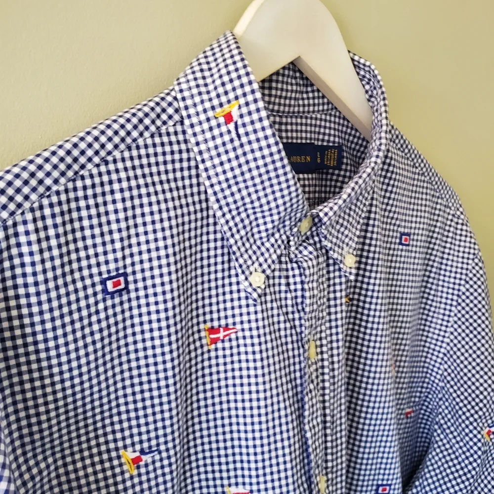Ralph Lauren L Classic Fit Check Gingham Flags Nautical Old Money Button Shirt - Picture 5 of 10